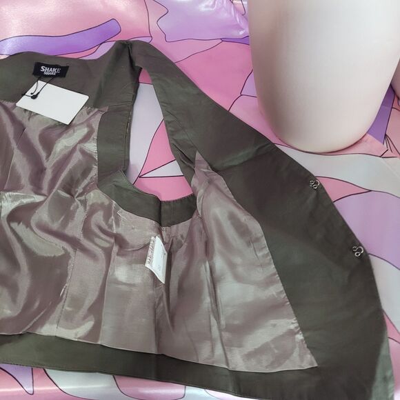 Womens Green Vest Small Tailored Bling Rhinestone Y2K Japan Fashion Festival Top - Picture 7 of 12